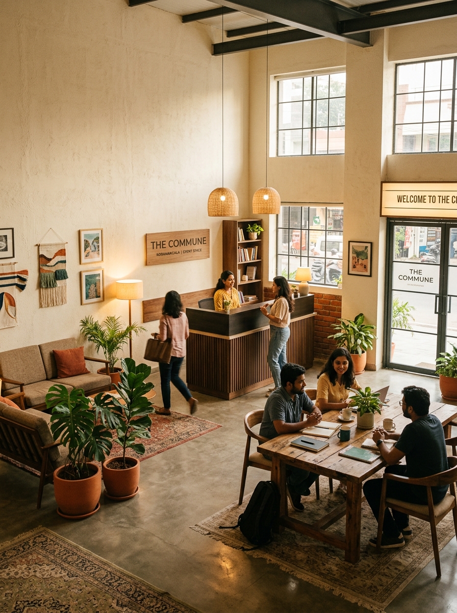 Primsa Storiesya premium event space interior — warm, welcoming entrance area